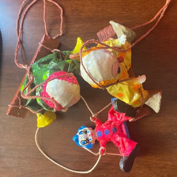 Vintage Paper Mache Swinging Hanging Clown Dolls Circus 3 Mexican Folk Art Fair - Picture 10 of 12